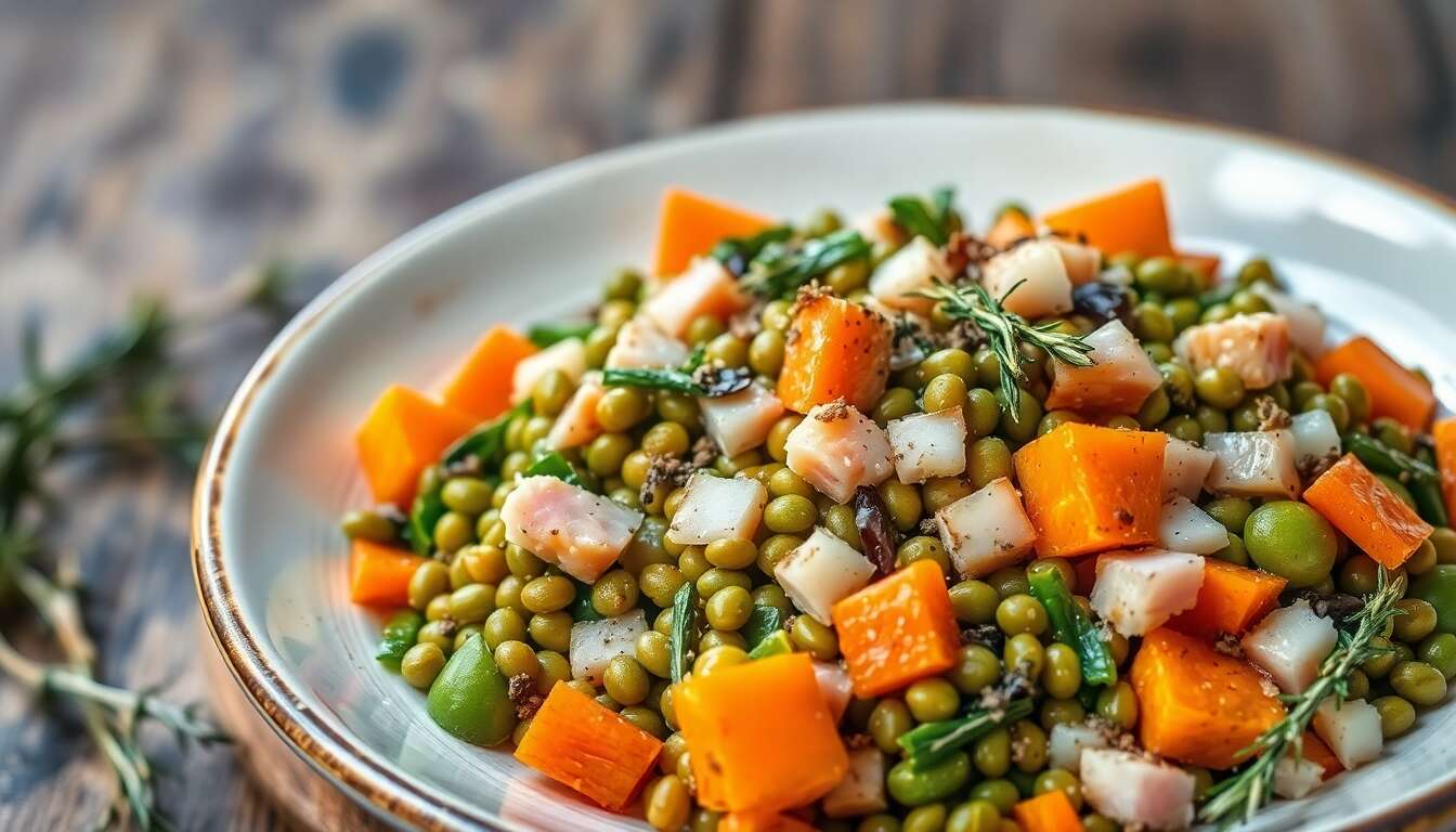 Salade minceur : lentilles, carottes, jambon et sarriette
