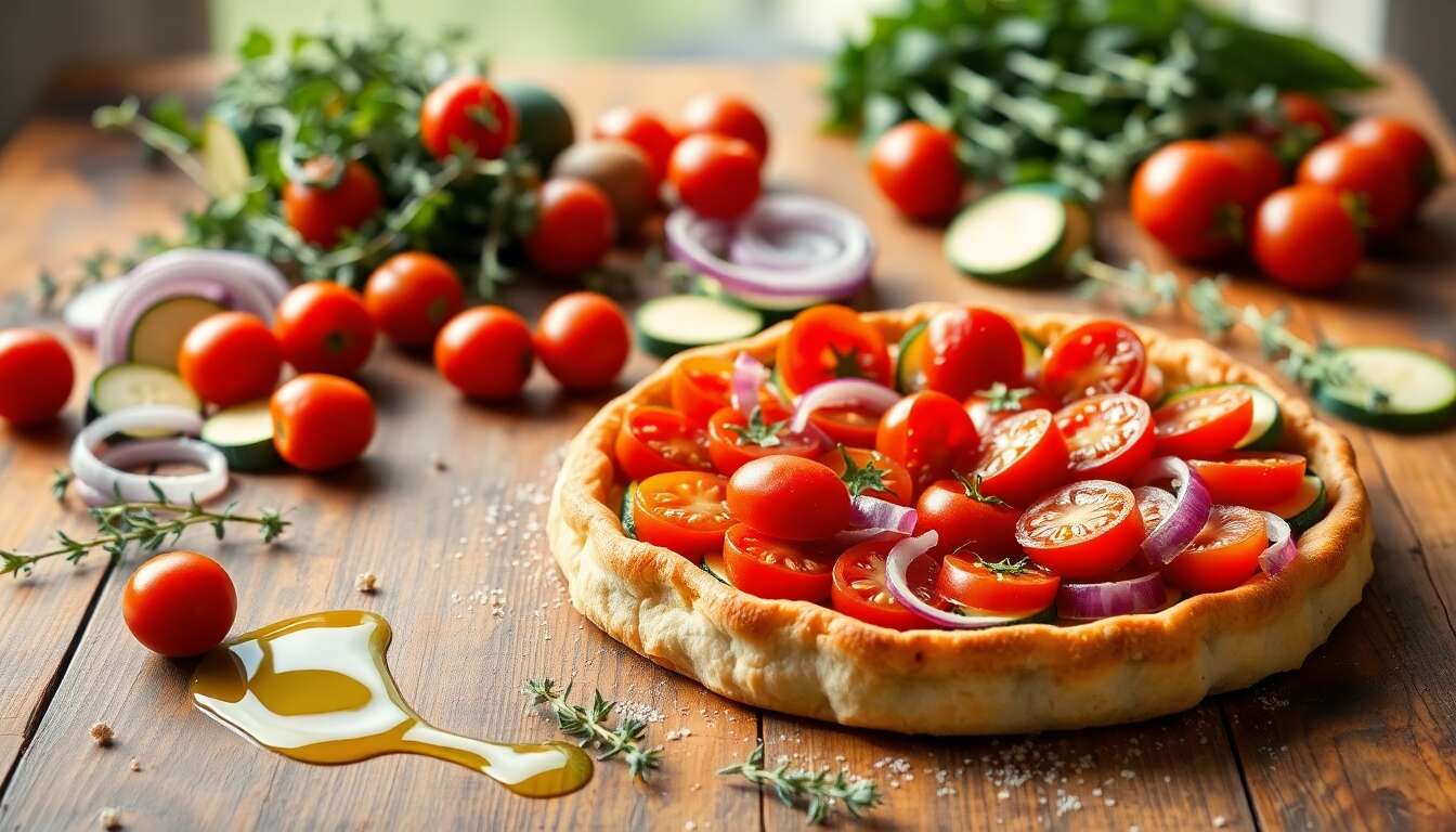 Recette minceur : tarte aux tomates cerises, courgettes et oignons