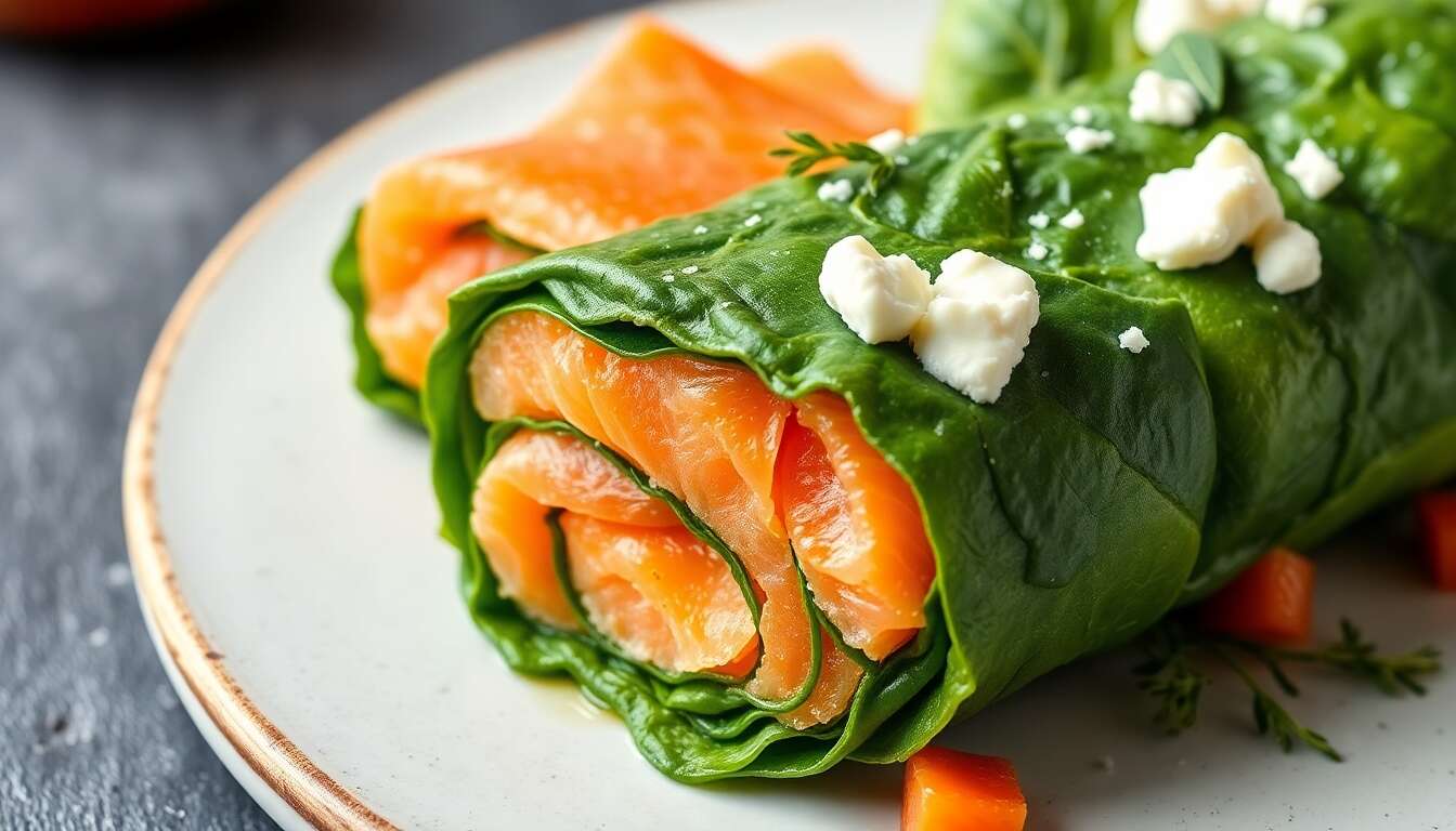 Roulé aux épinards et deux saumons : recette minceur savoureuse