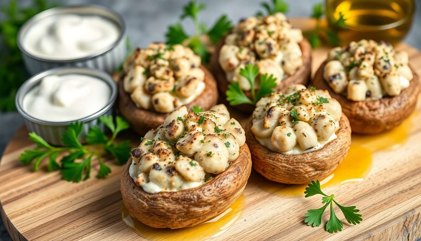 Champignons farcis à la crème de sardines : recette minceur savoureuse