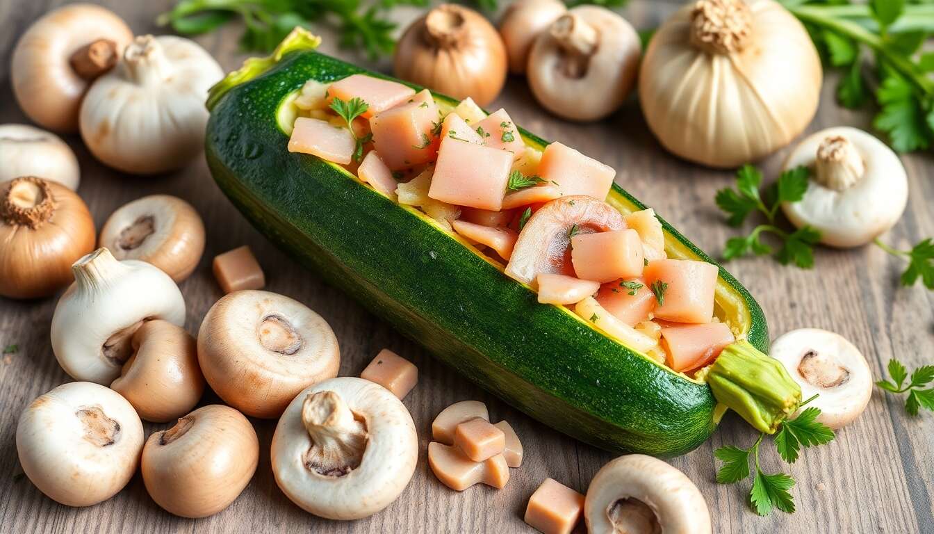 Courgettes farcies au jambon et champignons : recette minceur savoureuse