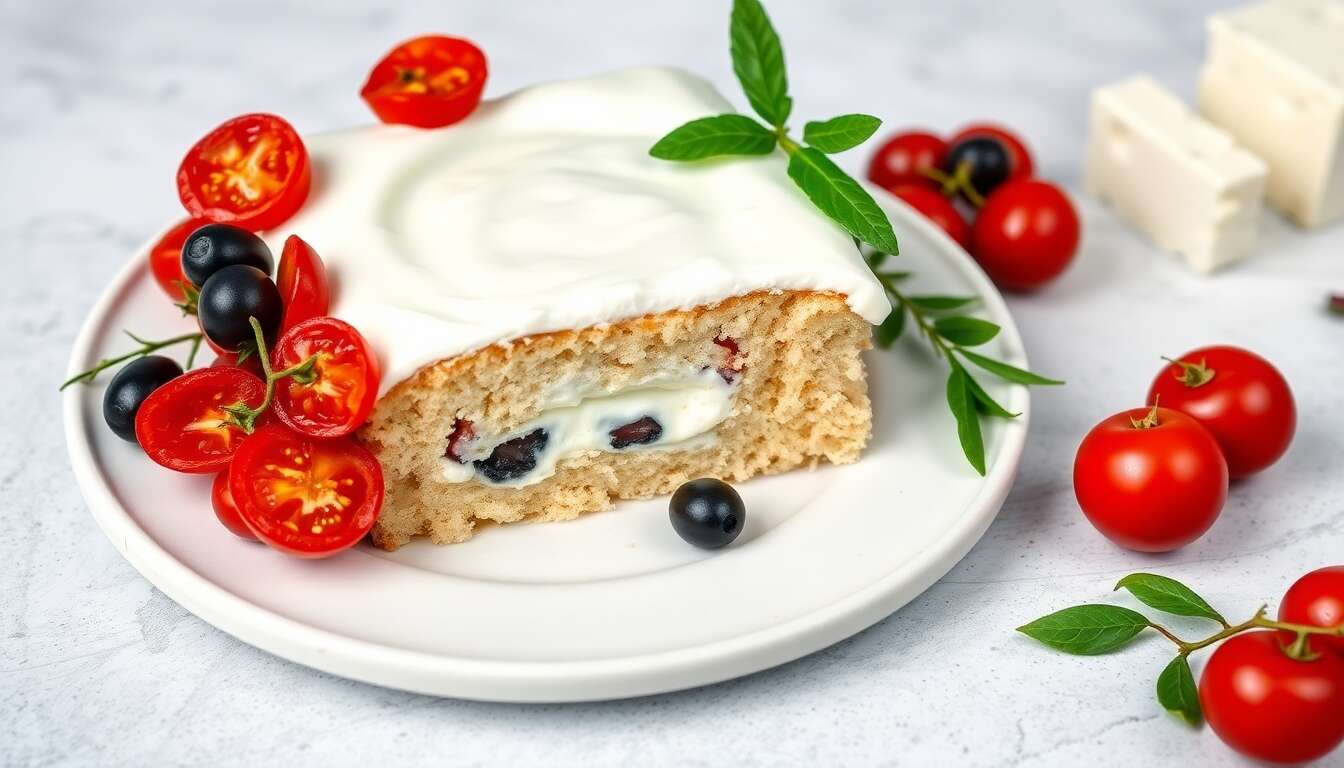 Cake minceur au yaourt, tomate, olive et feta