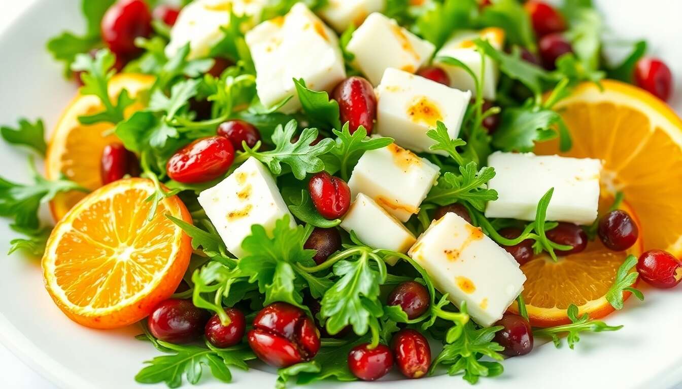 Salade minceur : roquette, fromage frais et fruits