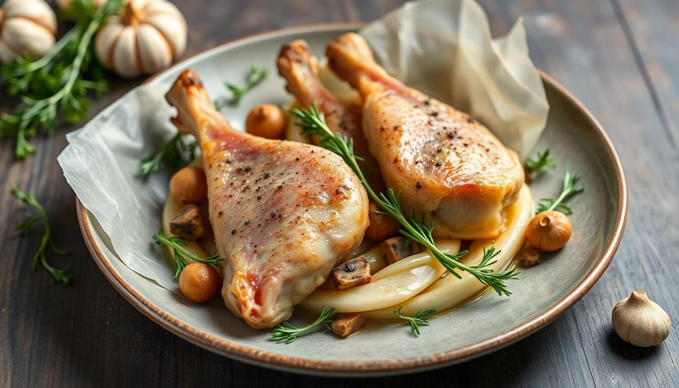 Cuisses de lapin en papillote : recette minceur aux trompettes de la mort