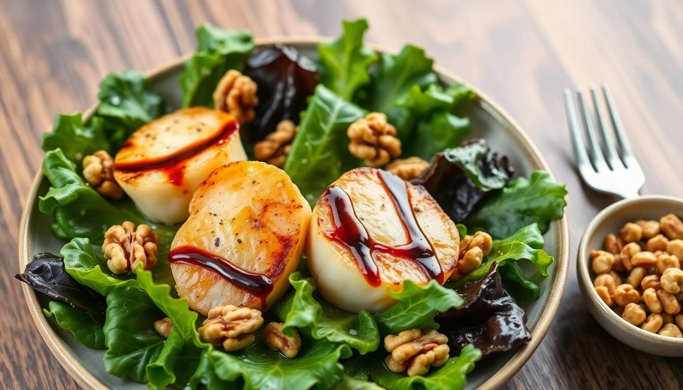 Salade de mâche et noix de Saint-Jacques : recette minceur savoureuse