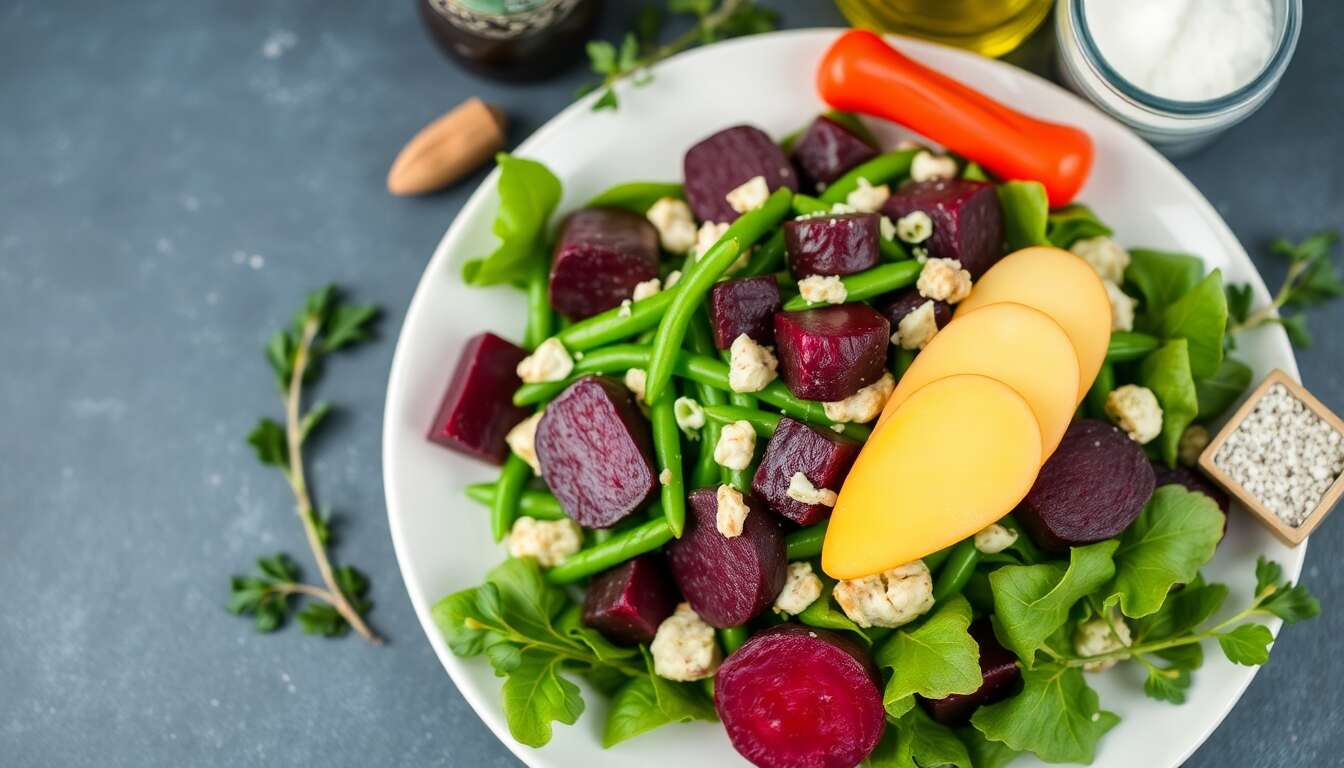 Salade minceur : haricots verts, betteraves et gésiers de canard