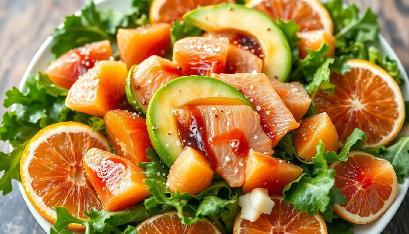 Salade composée aux agrumes, saumon et avocat : recette minceur