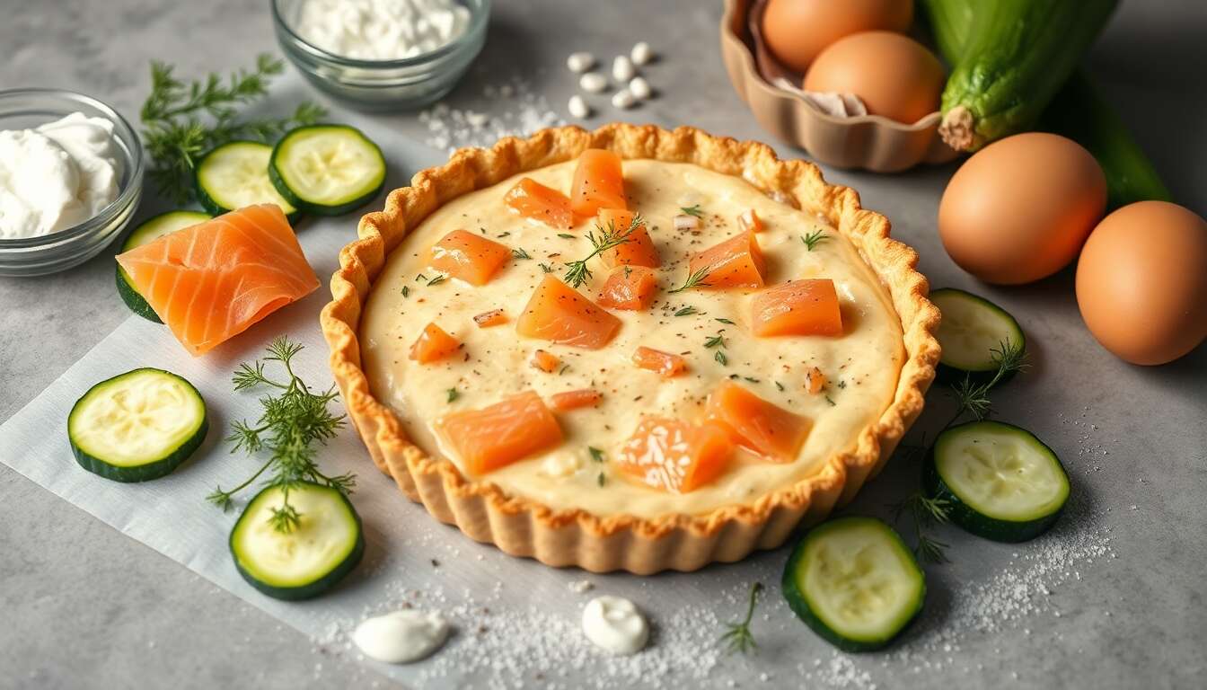 Quiche minceur au saumon et courgette : recette savoureuse et légère