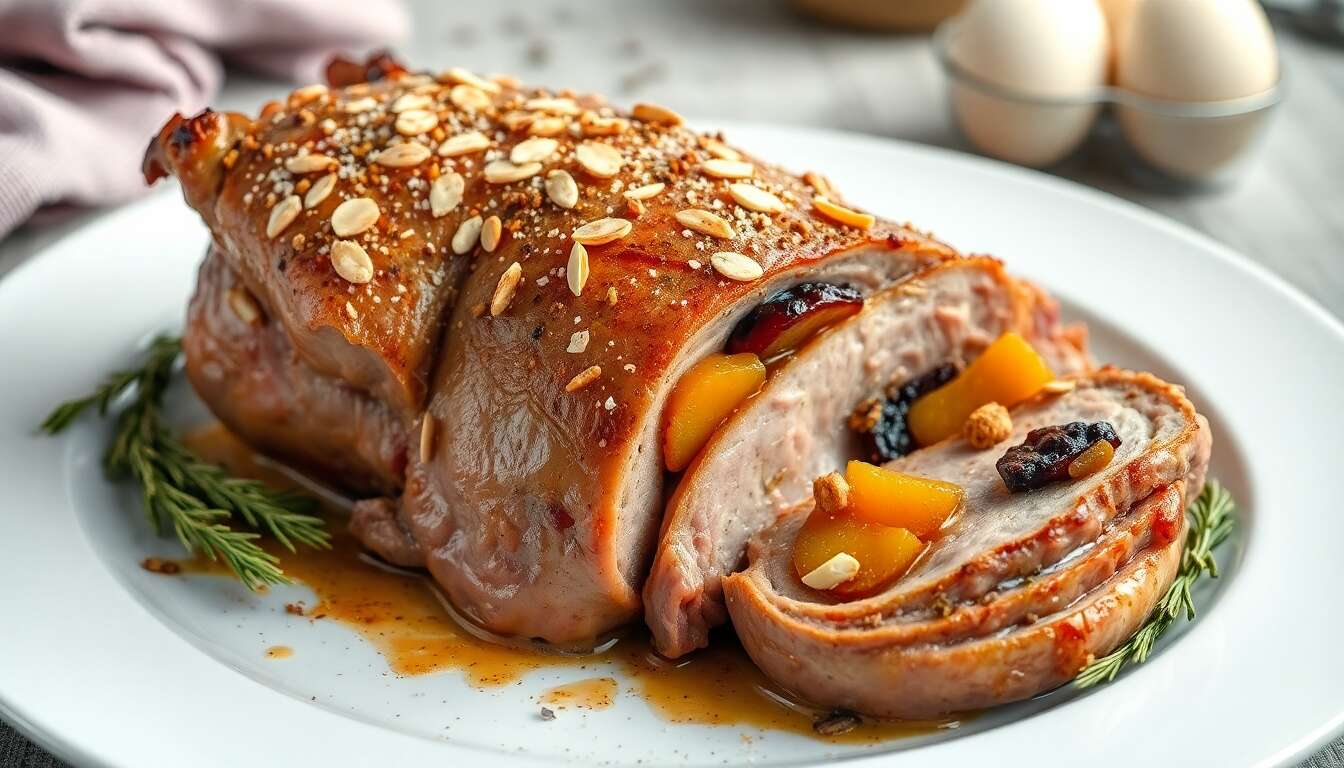 Rôti de veau farci aux abricots et pruneaux : recette minceur savoureuse