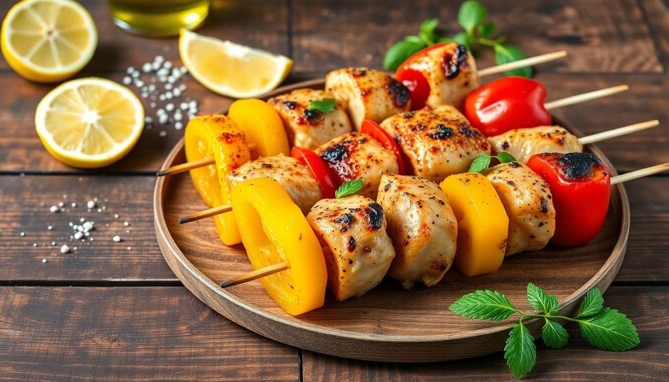 Brochettes de poulet marinées aux poivrons : recette minceur savoureuse