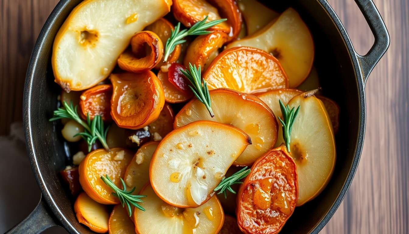 Poêlée minceur de pommes et poires au romarin