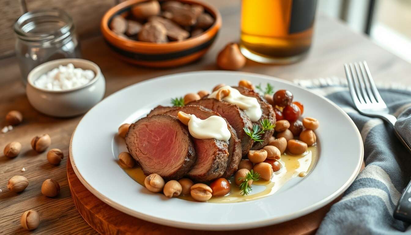 Filet mignon aux noisettes et châtaignes : recette minceur savoureuse