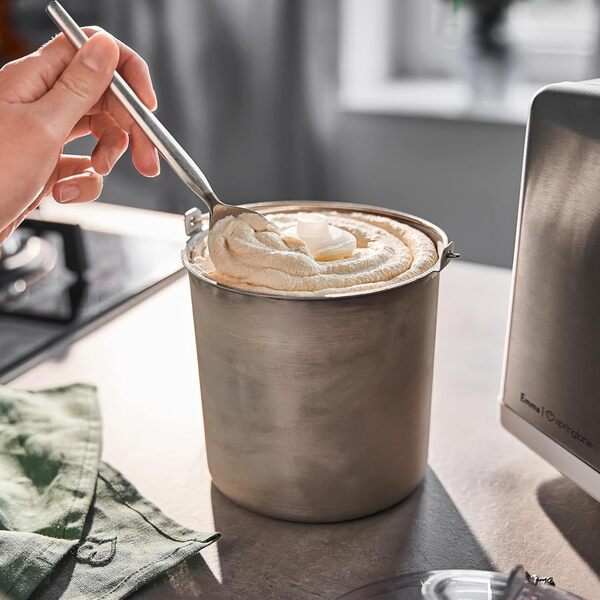 SPRINGLANE Sorbetière Emma 1,5 L avec compresseur auto-refroidissant 150 W, en acier inoxydable avec bac à glaçons amovible, avec livret de recettes (Argent)