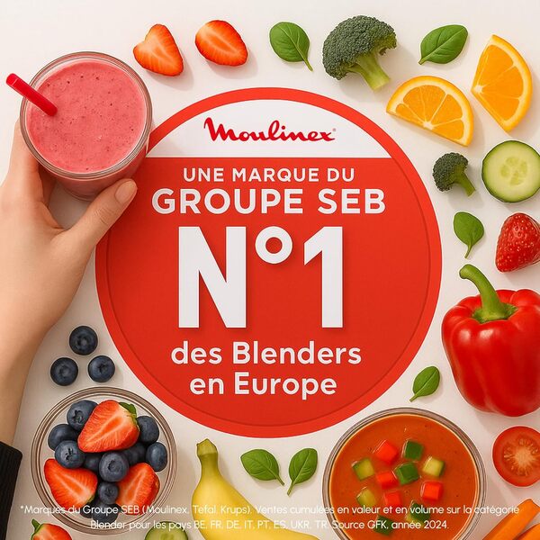 Moulinex Blender chauffant, 1000 W, Capacité 1.2 L, 5 programmes automatiques, Double paroi, Soupe, Velouté, Compote, Smoothie, Maintien au Chaud, Easy Soup silver LM841110
