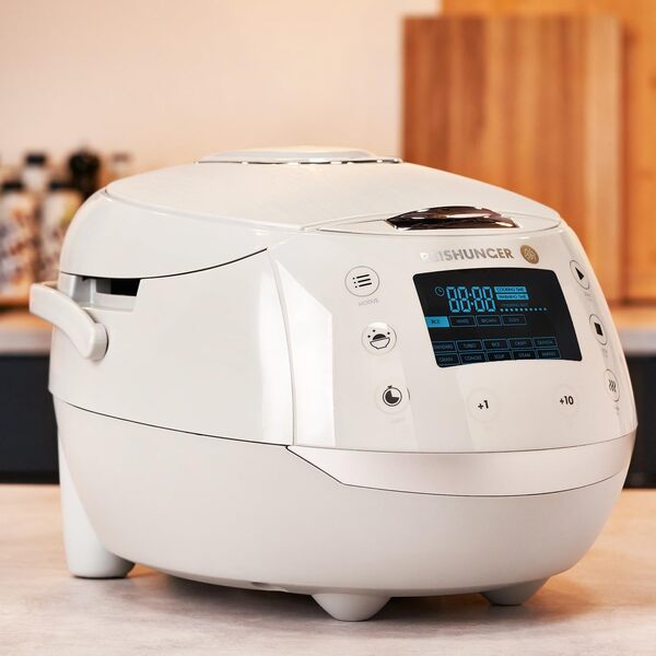 REISHUNGER Cuiseur riz (rice cooker) & cuiseur vapeur numérique gris avec avec bol en céramique & - 12 programmes, technologie 7 phases, 1.5 l jusqu'à 8 personnes - Robot cuiseur