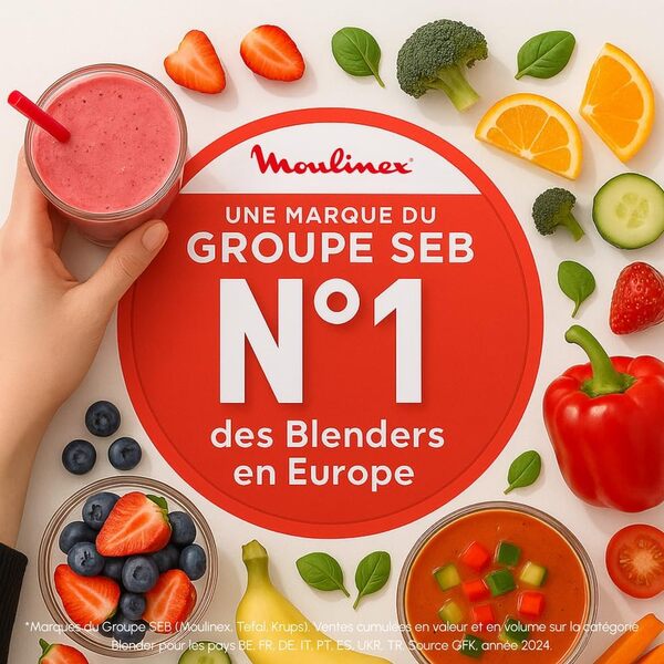Moulinex PerfectMix+ Blender haute vitesse, 1200 W, Bol en verre de 2 L, 3 programmes automatiques LM811D10