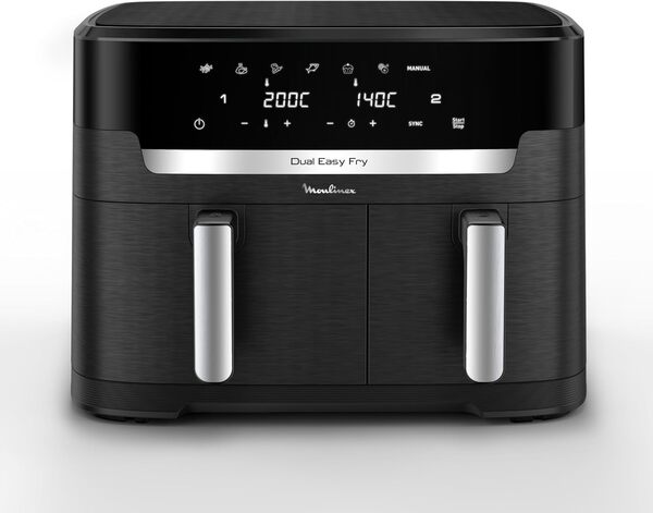 Moulinex Double friteuse à air XXL 11L, 8personnes et plus, Grand panier jusqu'à 3kg, 7programmes prédéfinis, Dual Easy Fry XXL, EZ9428F0, Noir