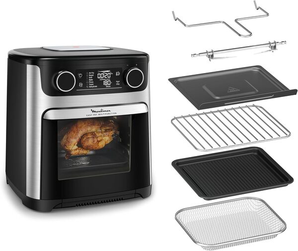 Moulinex Easy Fry air fryer, multicuiseur et four, 15 L, 9 programmes, friteuse sans huile, 3 niveaux de cuisson, compact, extra crisp, noir, AL556DF0, Acier Inoxydable
