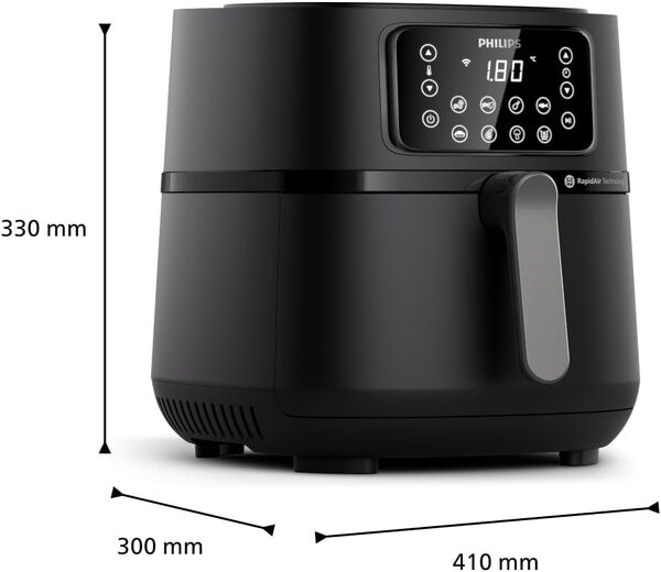 Philips Air Fryer Série 5000 7.2L - Connecté - 16 fonctions de cuisson, format XXL de 7,2L/1,4kg, technologie RapidAir, -90% de matières grasses, écran tactile, facile à nettoyer, noir (HD9285/90)
