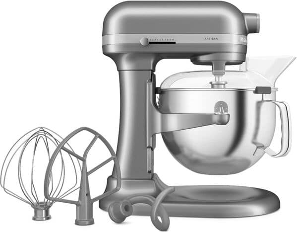 KitchenAid Robot Pâtissier - Artisan - Robot cuisine multifonctions à Bol relevable - Batteur avec 4 accessoires et bol en inox de 5,6 L - Gris argent