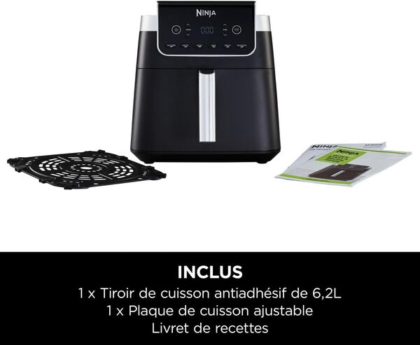 Ninja Air Fryer MAX PRO, 6.2L, sans huile, grand tiroir, rôtir, cuire, frire, familial, numérique, produits congelés, antiadhésif, panier et plaque de cuisson compatibles lave-vaisselle, gris, AF180EU