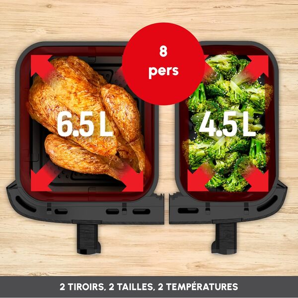 Moulinex Dual Easy Fry XXL, air fryer 2 tiroirs, jusqu'à 10personnes, 7programmes prédéfinis, EZ942BF0, Gris Foncé