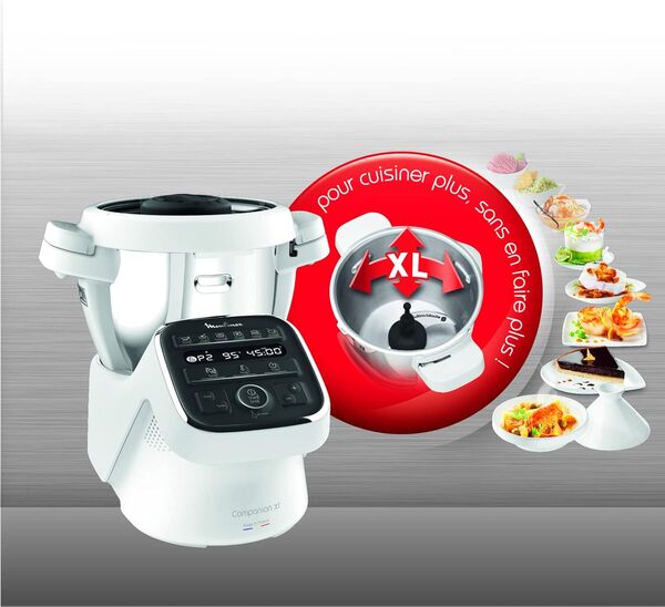 MOULINEX COMPANION XL Robot Cuiseur Multifonction Bol 4.5L 12 programmes auto Soupes Gaspacho Robot de Cuisine Batteur Mélangeur Hachoir Pétrin Cuisson Vapeur 1550W HF80CB10