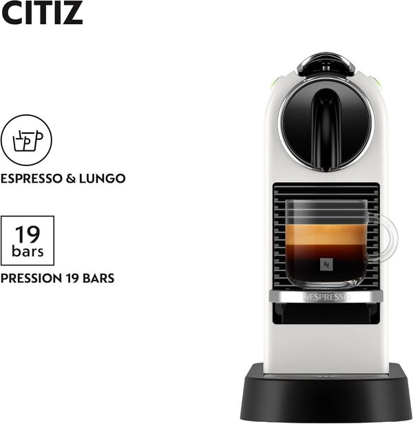 De'Longhi Nespresso CitiZ EN167.W, Machine à Café en Capsules, Machine à Café pour une Tasse, Design Compact, Pression 19 Bar, 2 Tailles de Tasses, Ensemble de Bienvenue Inclus, Blanc [Classe énergétique A]
