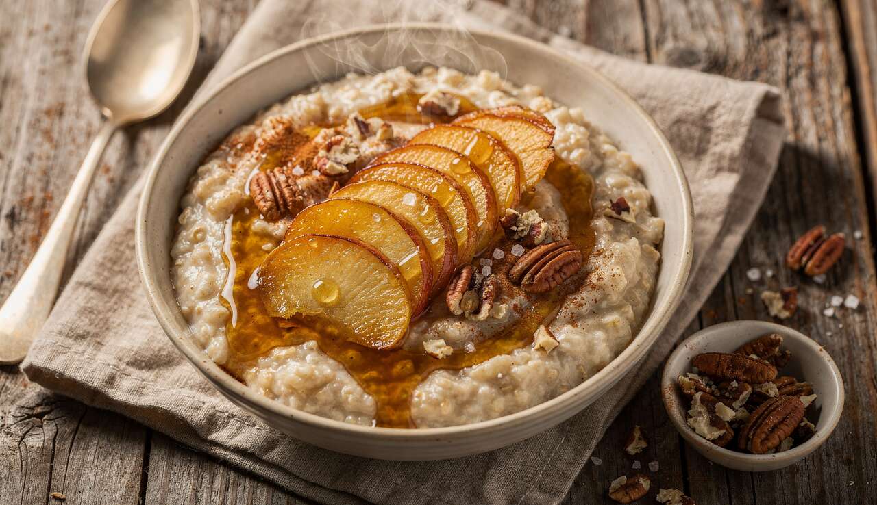 Porridge d'avoine aux pommes caramélisées : recette gourmande