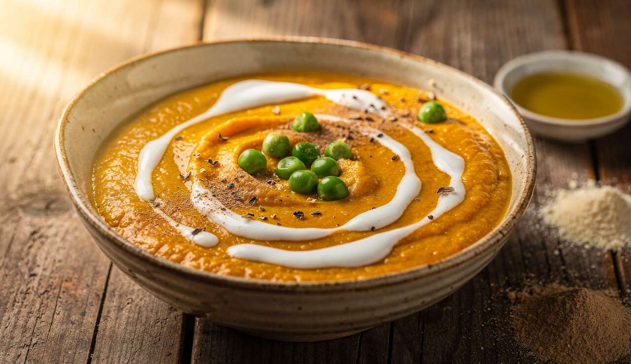 Velouté de potiron et petits pois vegan : recette facile et savoureuse