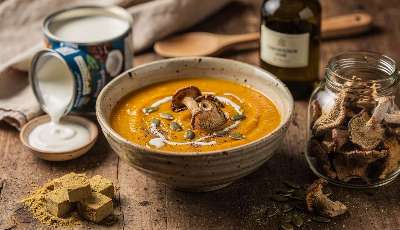 Recette : velouté vegan de potiron aux cèpes