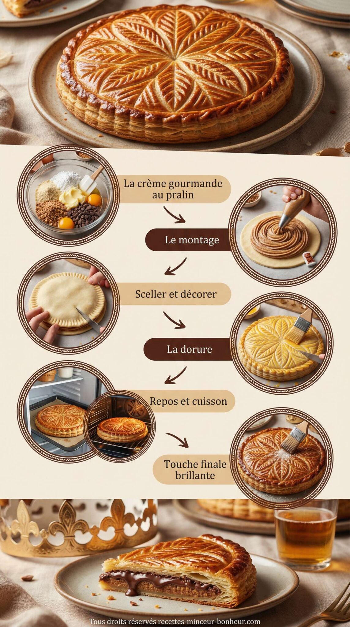 Fiche recette Recette d&eacute;licieuse de galette des rois au pralin et p&eacute;pites