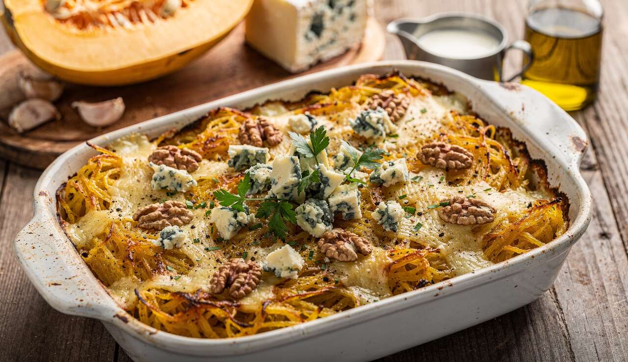 Gratin de courge spaghetti au bleu : recette gourmande et saine
