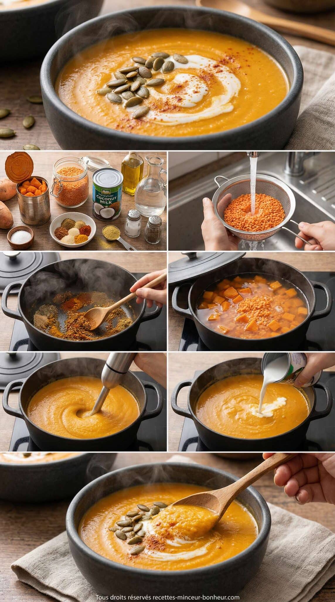 Fiche recette Velouté de patate douce aux lentilles : recette gourmande et saine Fiche recette Velouté de patate douce aux lentilles : recette gourmande et saine