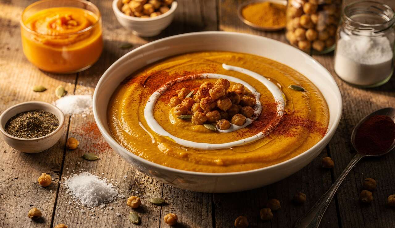 Velouté de courge aux pois chiches et paprika : recette facile et savoureuse