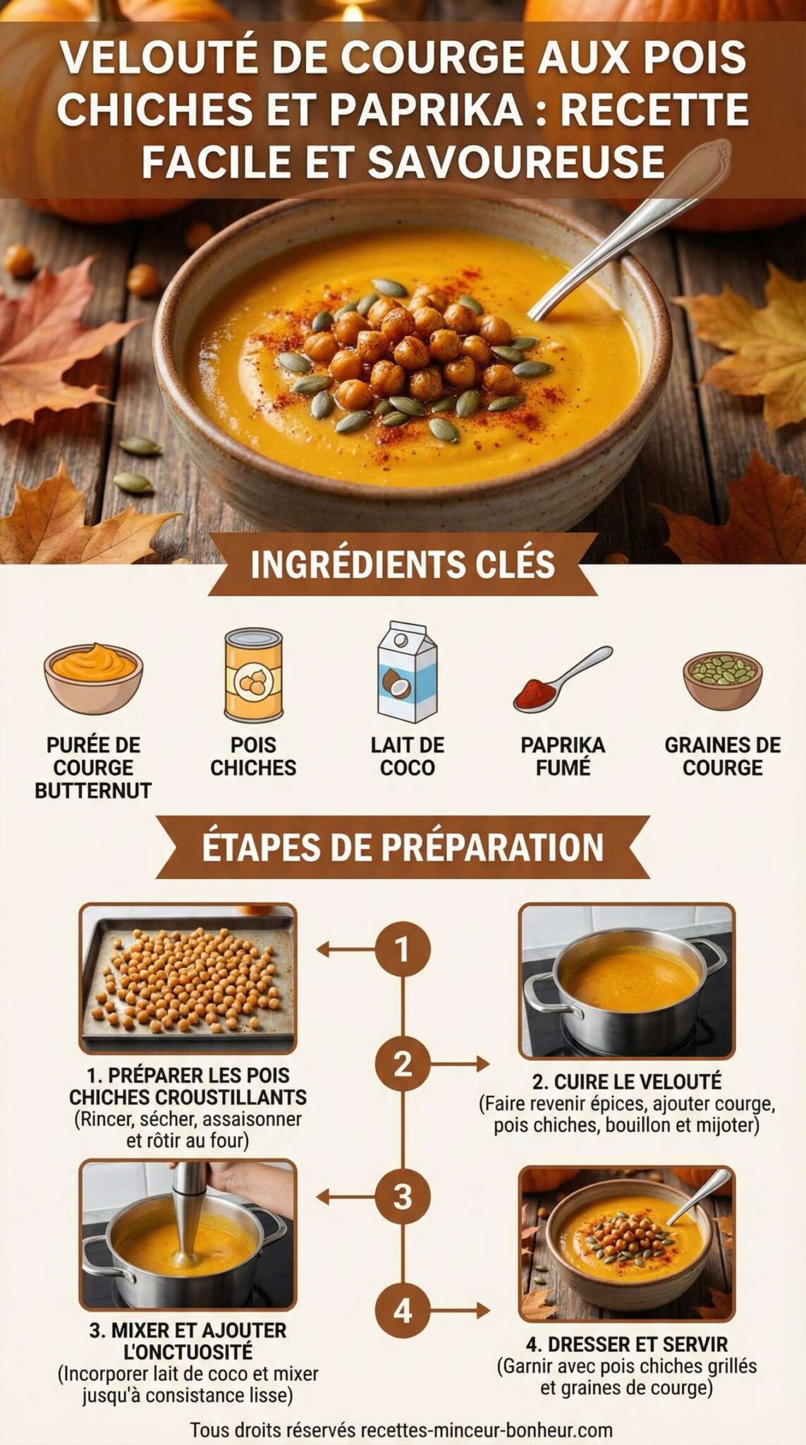 Fiche recette Velout&eacute; de courge aux pois chiches et paprika : recette facile et savoureuse