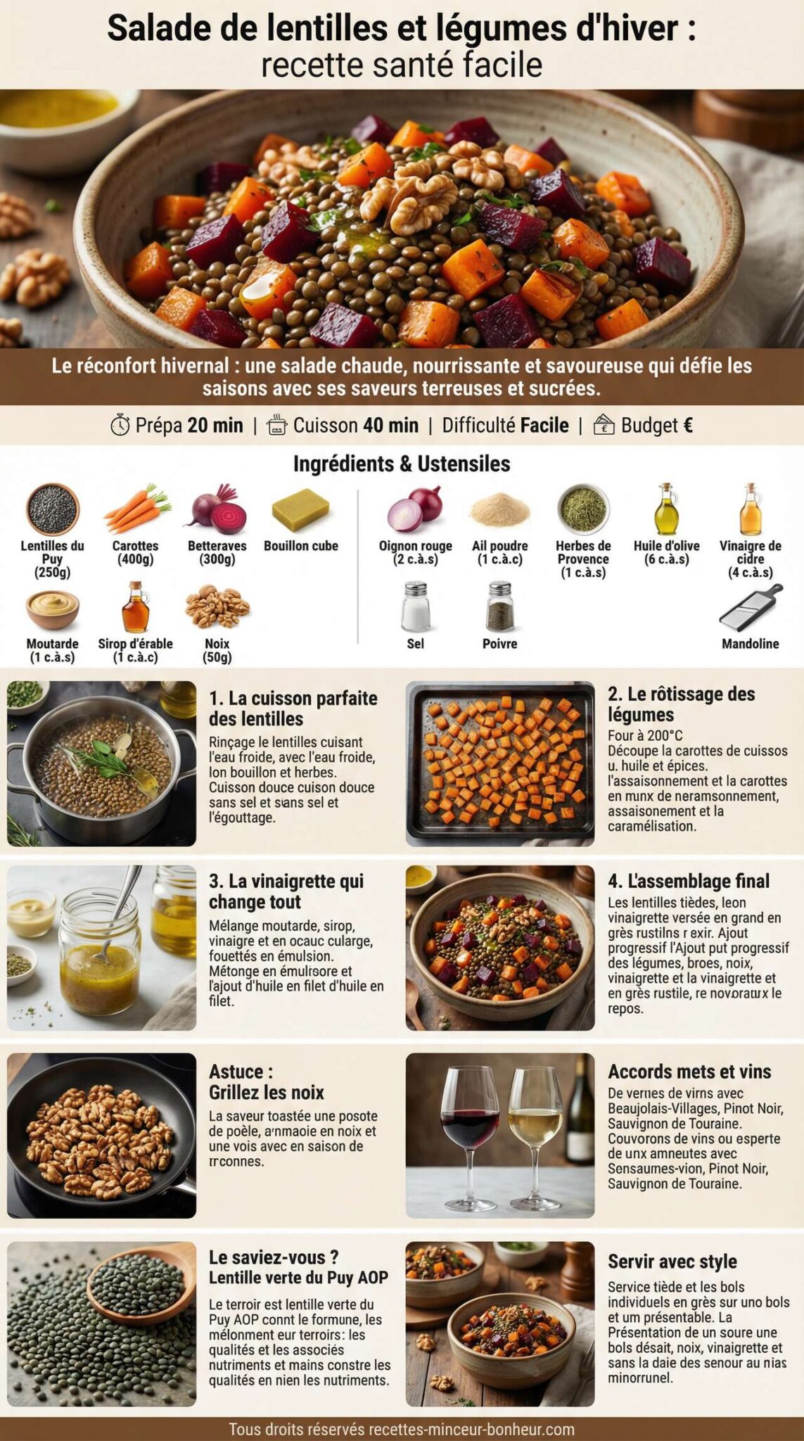 Fiche recette Salade de lentilles et l&eacute;gumes d'hiver : recette sant&eacute; facile
