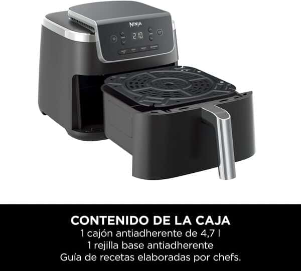 Ninja Air Fryer PRO Friteuse 4,7L, 1 tiroir, 4-en-1, sans huile, rôtir, réchauffer, déshydrater, cuire 1 à 2 portions, à partir de produits surgelés, tiroir, panier antiadhésifs, 2 000 W, Noir AF140EU