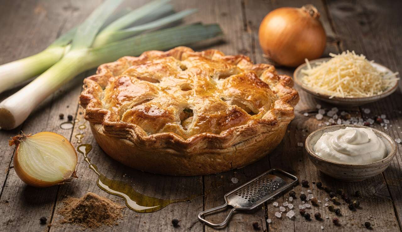Tourte au poulet, poireaux et fromage : recette savoureuse