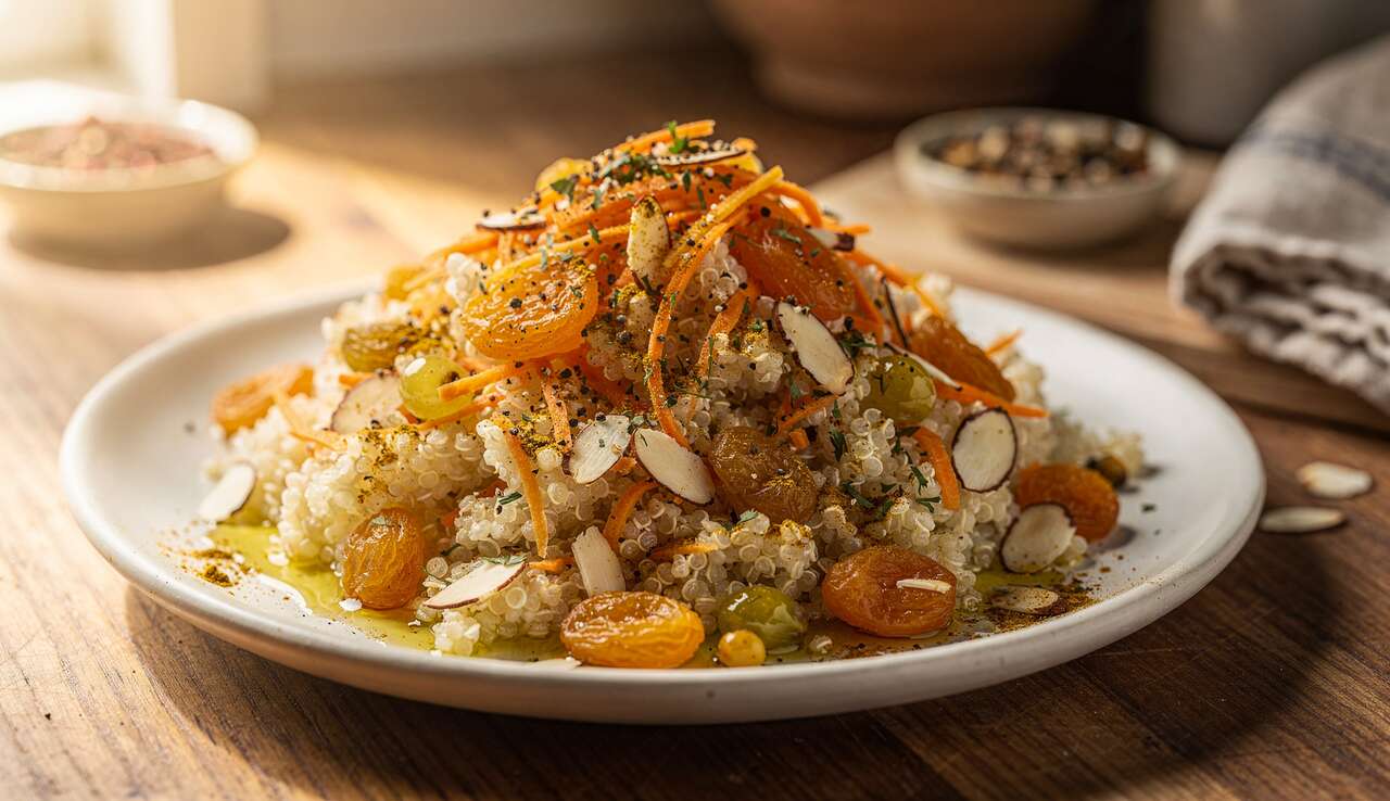 Salade de quinoa, carotte et fruits secs : recette saine et rapide