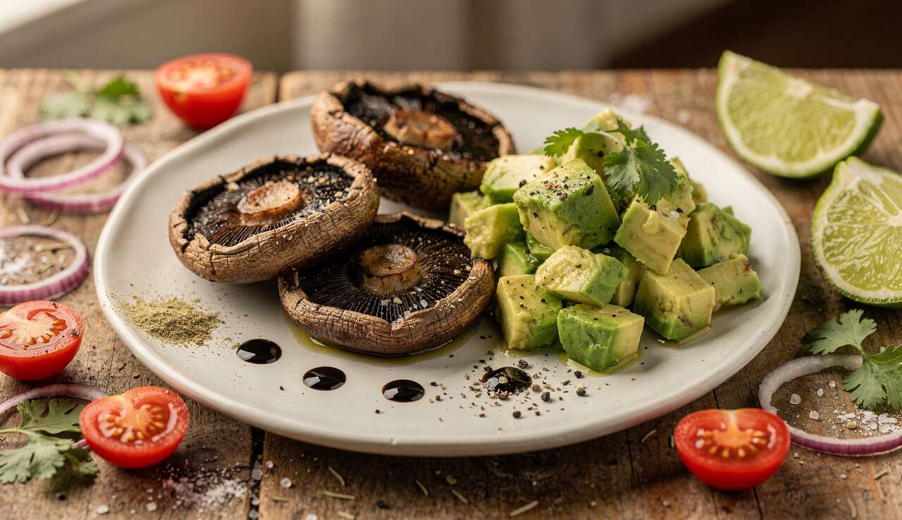 Portobellos rôtis : recette savoureuse avec salade d'avocat
