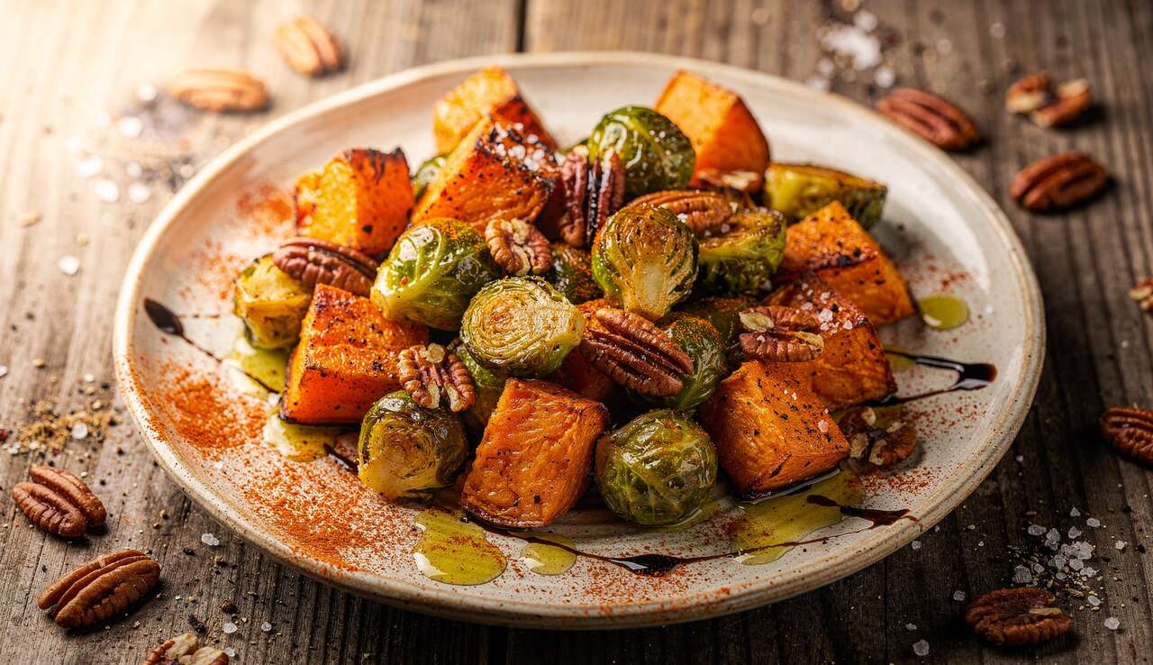 Recette de patates douces et choux de Bruxelles rôtis