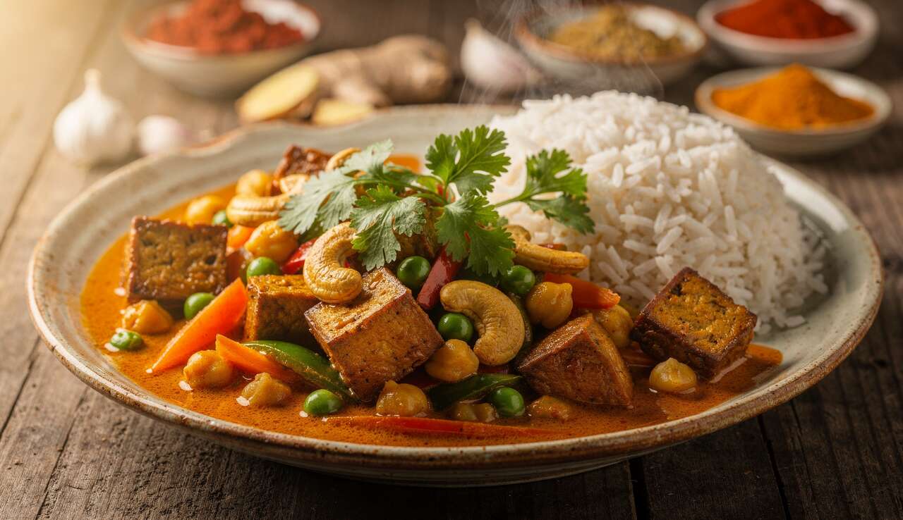 Curry de tofu fumé aux légumes : recette vegan savoureuse