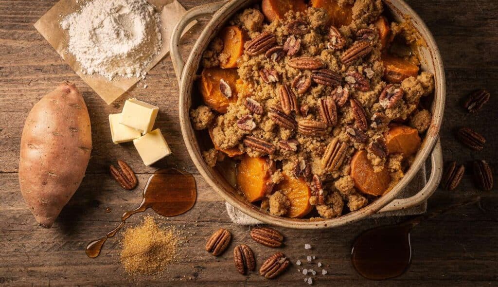 Crumble de patates douces aux noix de pécan