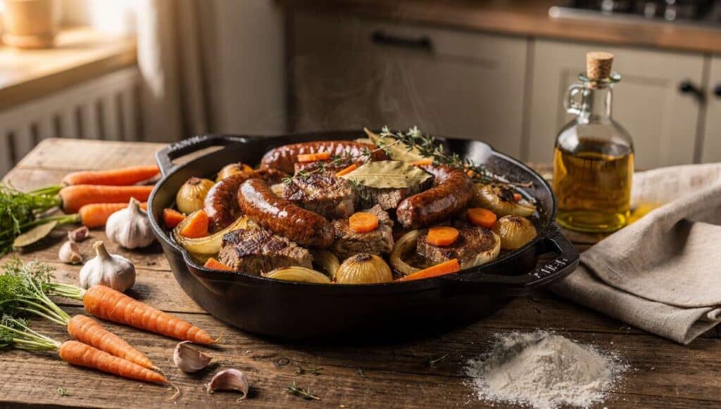 Ragoût de porc et diot au four : recette facile et savoureuse