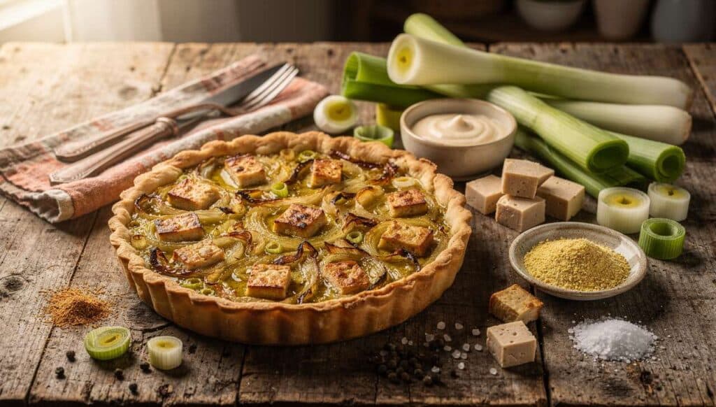 Tarte aux poireaux et tofu fumé vegan : la recette facile