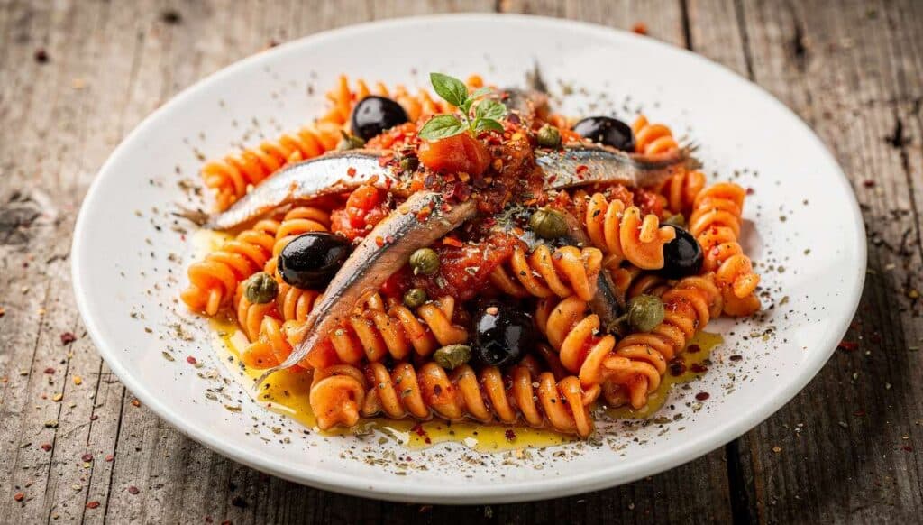 Fusilli alla Puttanesca : recette Facile et Savoureuse