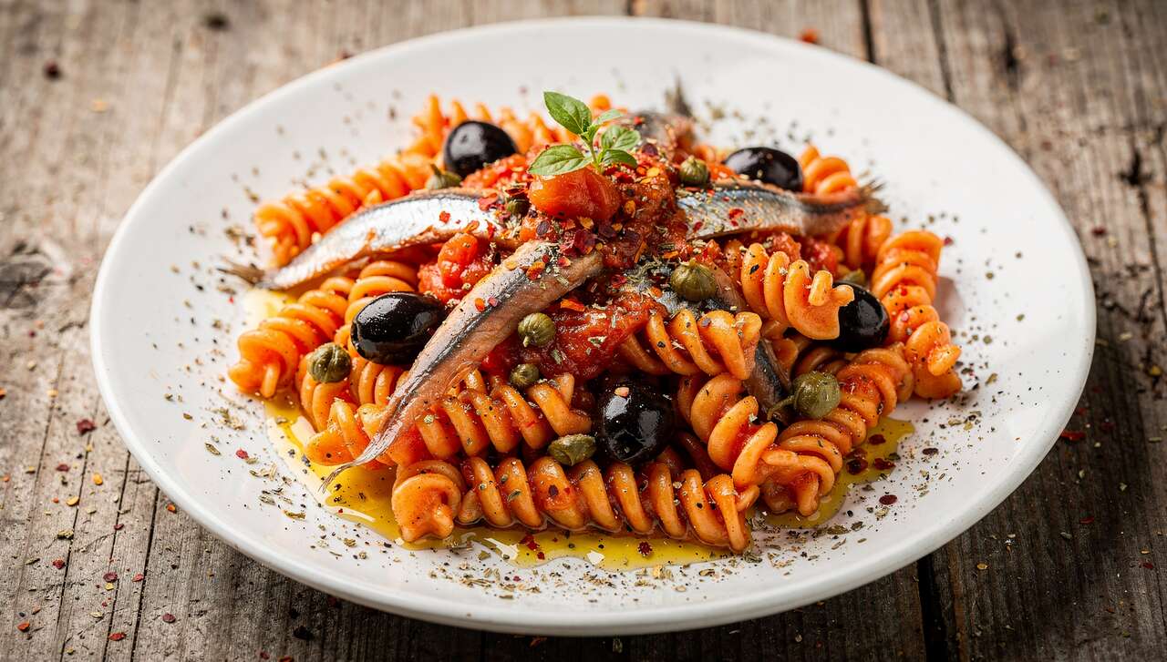 Fusilli alla Puttanesca : recette Facile et Savoureuse