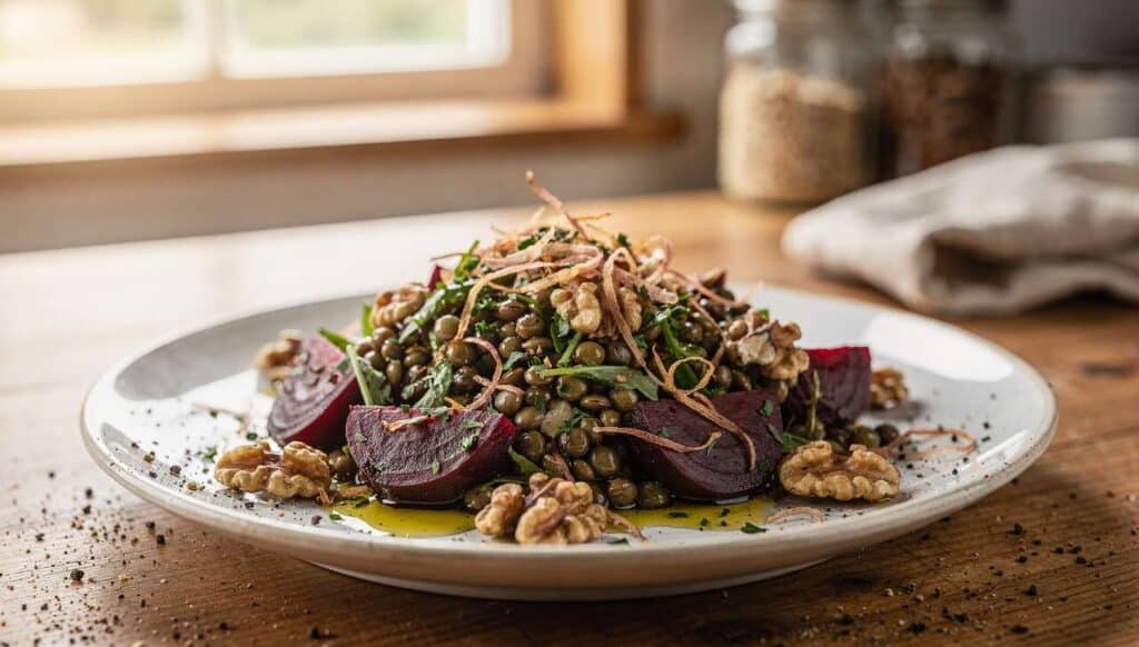 Salade tiède de betterave et lentilles : recette savoureuse