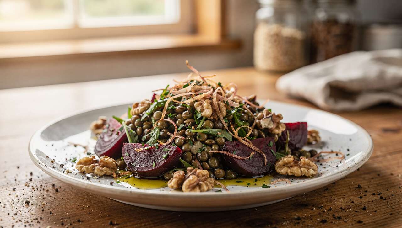 Salade tiède de betterave et lentilles : recette savoureuse